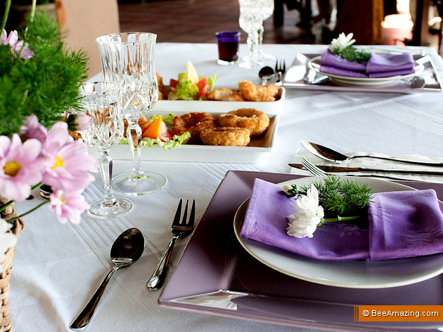 Flowers &amp; purple mood table settings by my multi-talented amazing mom..