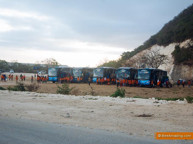 Tourist buses on Pandawa Beach