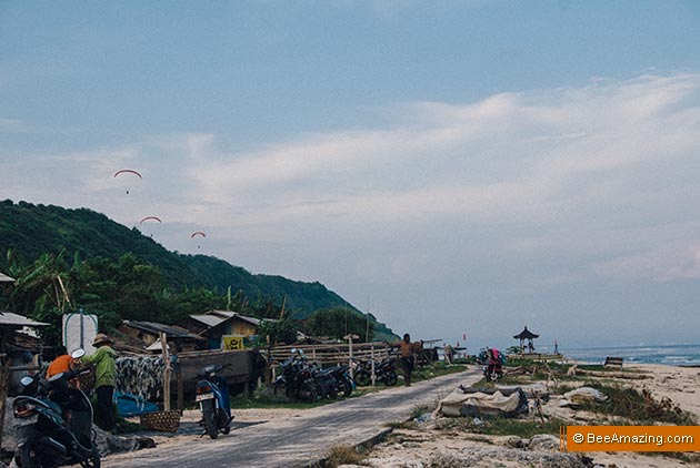 Paragliders from Timbis Village over Pandawa Beach